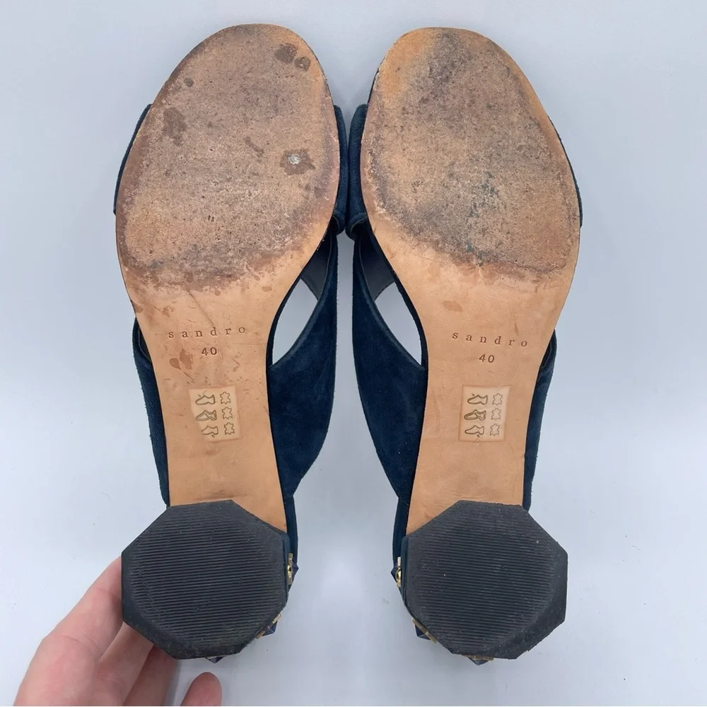 Sandro Star Studded Suede Sandals Shoes 40 Blue